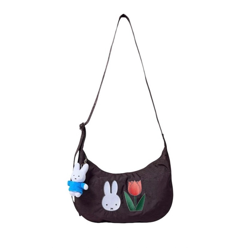 BAGGU & Miffy Black Medium Nylon Crescent Bag with Embroidered Tulip, OS, NWT